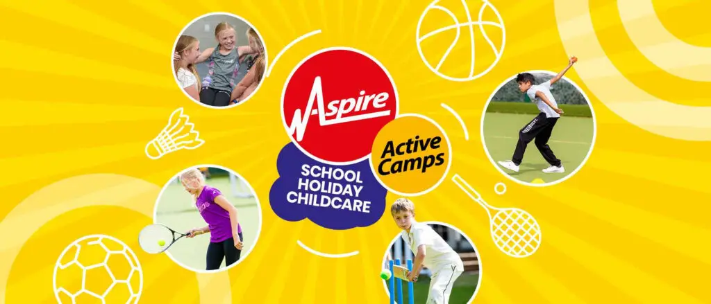 Various images of young people taking part in physical activity as part of Aspire Active camps
