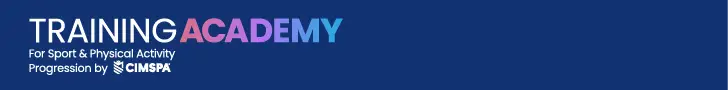 Training Academy logo, white on a navy background, with supporting text 'For sport and physical activity progression by CIMSPA'